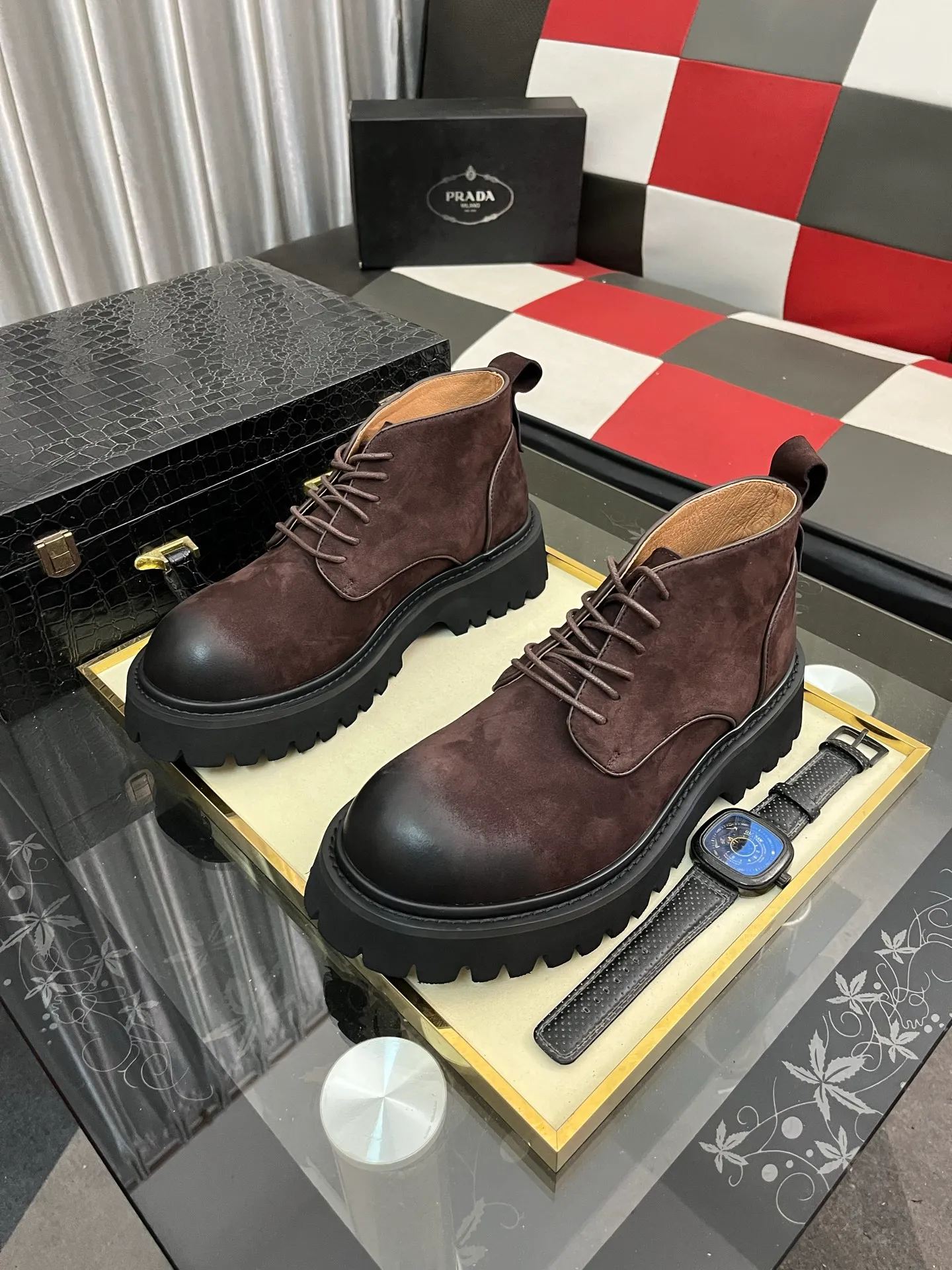 Men's shoes 💰560⌚️⌚️【PRADA】Prada - High-end quality original order·Formal leather shoes - Upper: imported 🔝 tumbled calf leather, hand-stitched mark thread, brand metal fastener cross-arm decoration - Lining: water-dyed cowhide - Outsole: ultra-light TR·rubber; molded outsole -Super high quality control·Fine workmanship: highlighted (high-end·luxury·grade) -Size :38-44